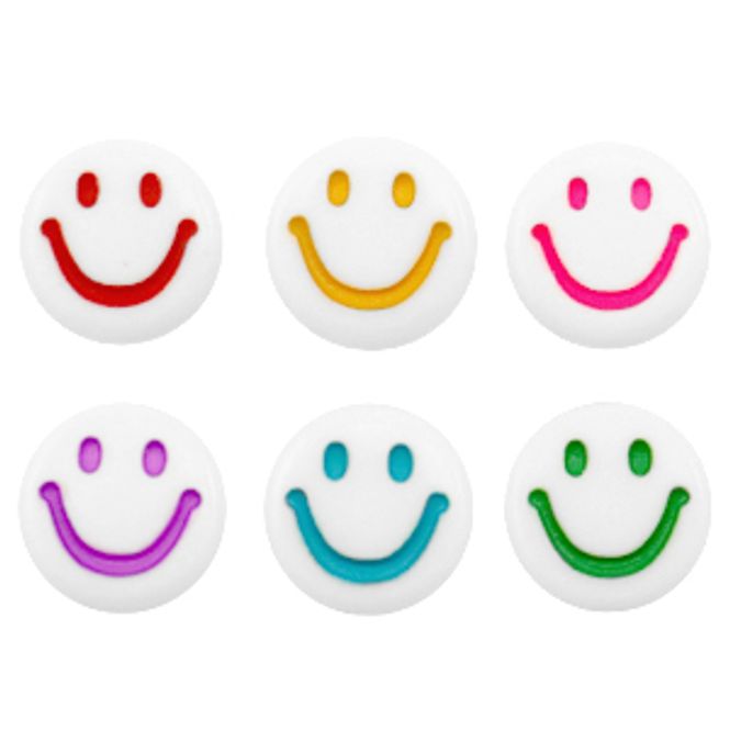 Hovedbilde Hvite acrylperler med Mix color Smileys