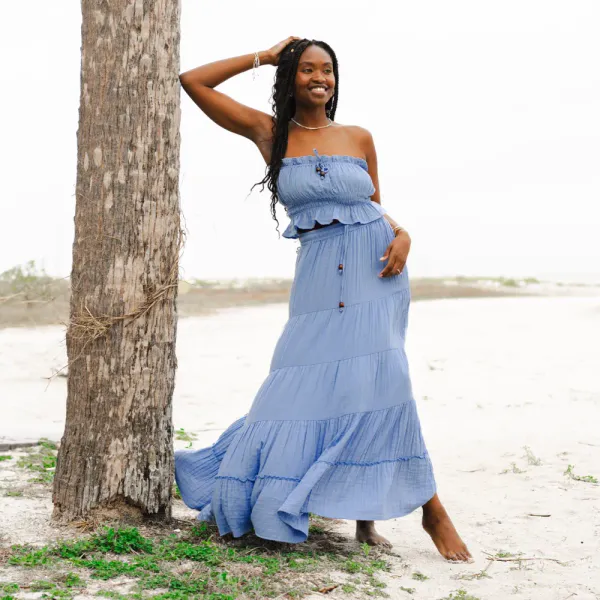 "Shipwrecked" Maxi Skirt - Denim Blue