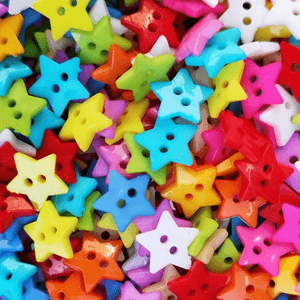 Hovedbilde "Stjerne" knapper i fargeblanding.